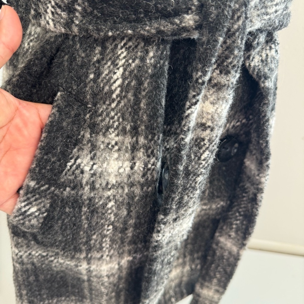 J.O.A. Black and Gray Plaid Coat Wool Blend Belt M - Picture 4 of 7